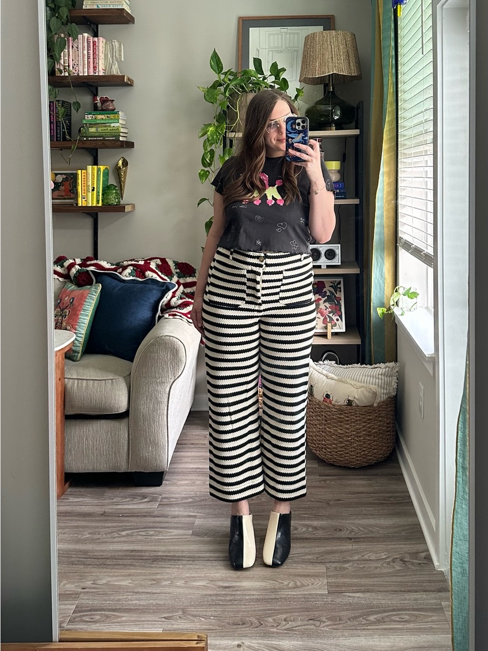 Anthropologie Maeve Colette Knit Crop Pants Black White Stripes in Size 32 - Picture 4 of 6